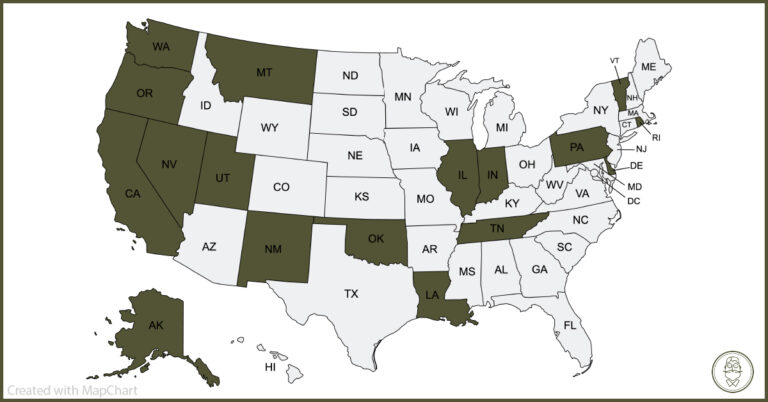 United States map showing states with mandatory alcohol server training requirements